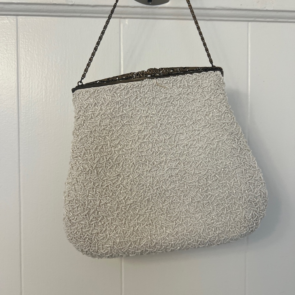 Vintage White Plush Clutch Wristlet